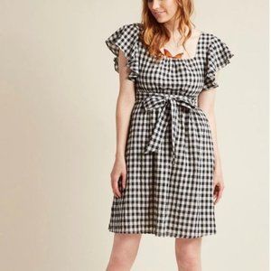 ModCloth Gingham Flutter Sleeve Cotton Dress M